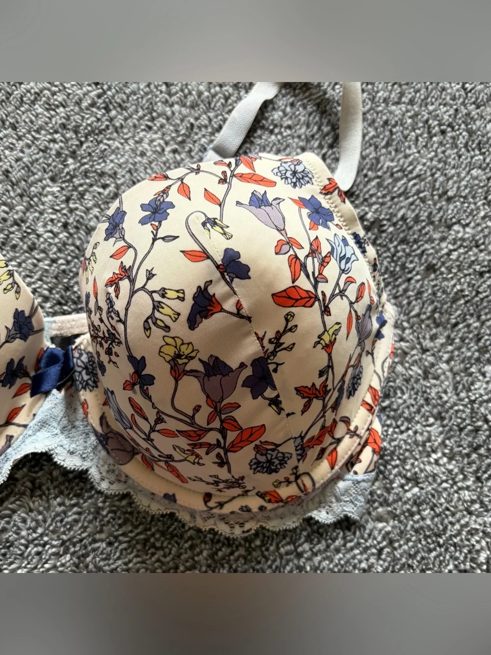 Adore Me Womens 38C Floral Print Lace Trim Bra Lightweight T-Shirt Underwire Bra